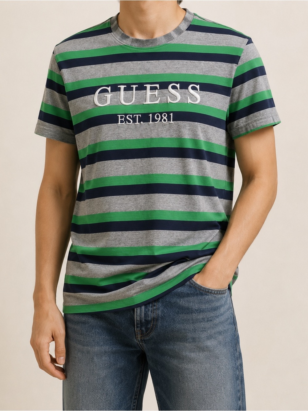 GUESS Embroidered Striped Tshirt, men’s medium